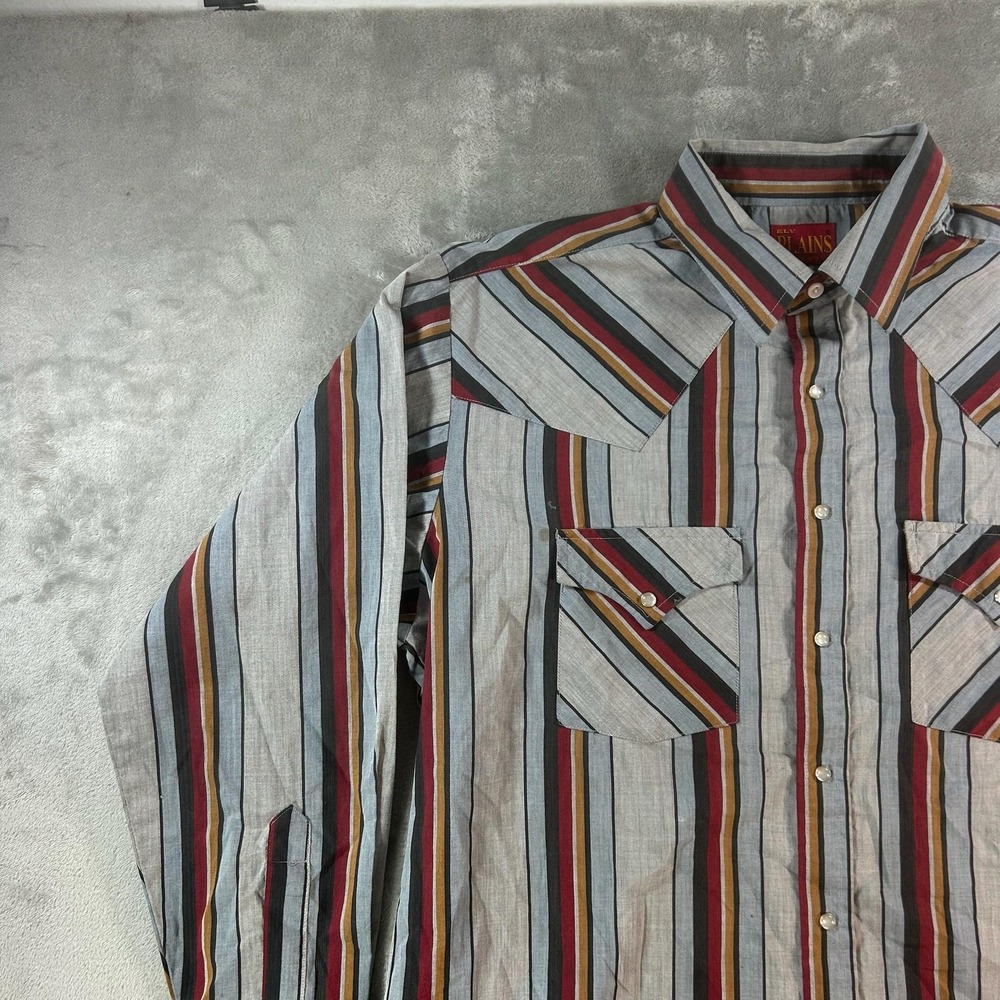 Ely Plains Shirt Mens Large Multicolor Stripe Western Snap Button Cowboy Pockets - Picture 2 of 14